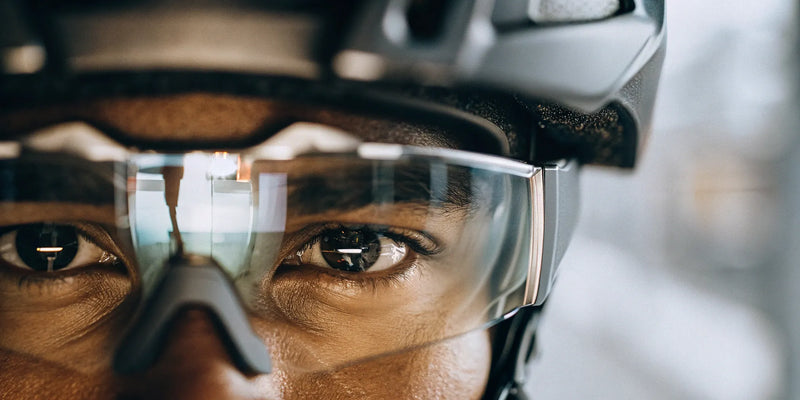 Athlete wearing smart eyewear, a type of equipment used to improve focus.