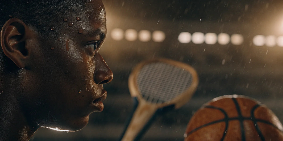 Focused athlete with a basketball using the best sports equipment to improve focus.